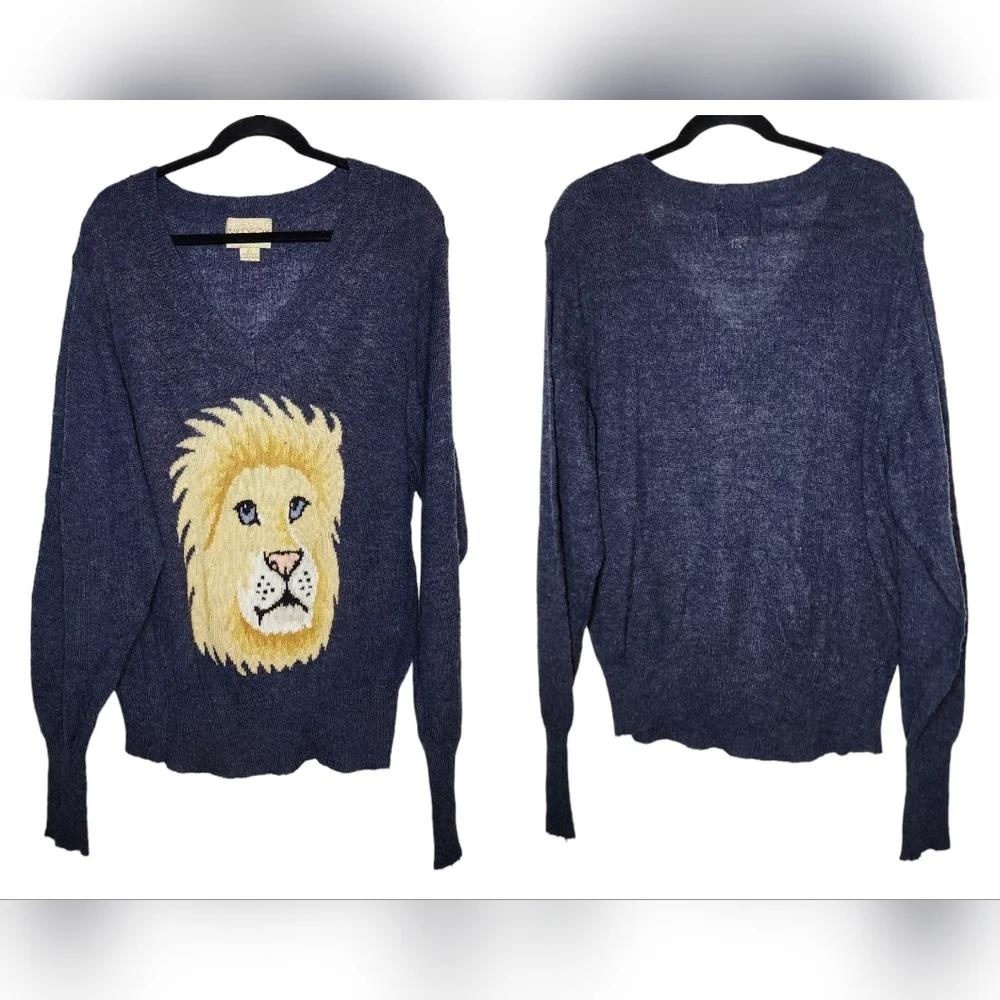Wildfox‎ oversized wool-blend blue lion lightweight knit sweater XS